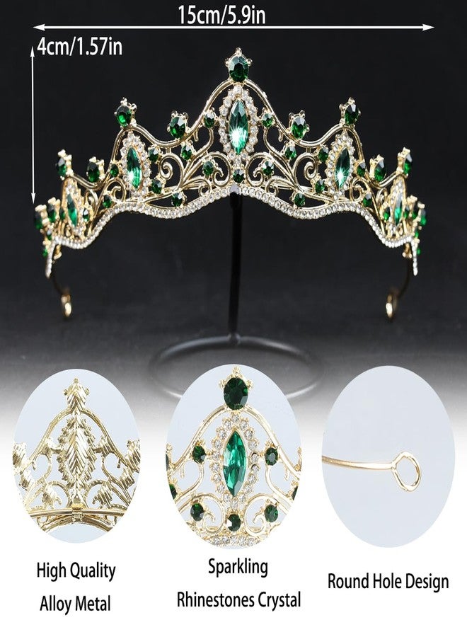 Rannyrena Crystal Wedding Tiaras and Crowns for Women Sparkling Rhinestone Bridal Queen Crown Princess Headpiece Hair Accessories for Birthday Pageant Party Prom (Gold-green) - Image 4